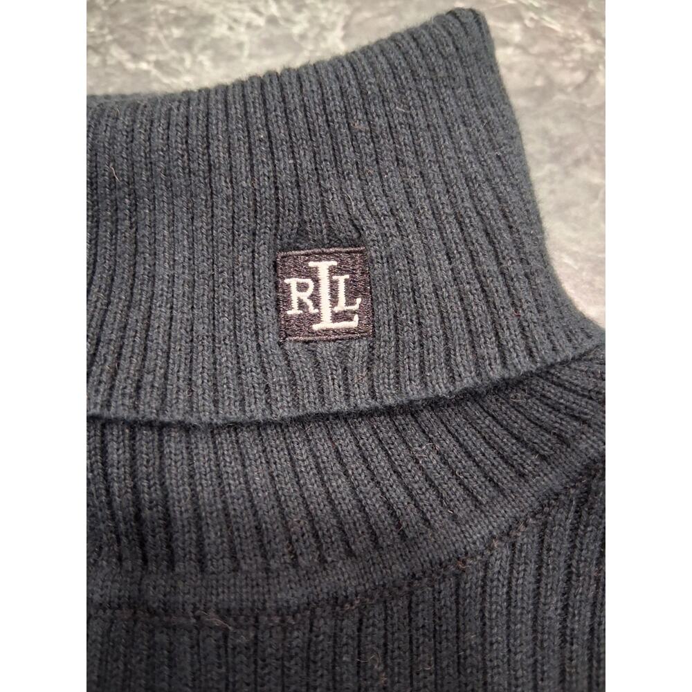 Lauren Ralph Lauren Black Ribbed Monogram Turtleneck Womens SZ PL Embroidered